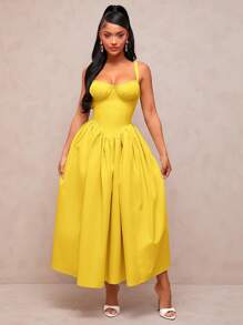 SHEIN SXY 优雅性感的复古宫廷风格纯色杏色/卡其色细肩带公主裙，浪漫芭蕾舞裙，适合情人节约会、派对、生日、毕业舞会、正式场合、日常穿着、节日、海滩