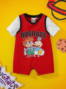 Nick 90s | SHEIN 男婴卡通图案运动可爱休闲连体衣 - 紅色 - 查看 1