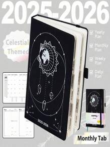 SHEIN 2025-2026 Planner Notebook Agenda English Inner Soft Leather Cover 204Sheets/408Pages Monthly/Weekly/Daily PlanerDairy Journal For Students Gifts Office&SchoolSupplies Stationery Christmas New Year Gifts