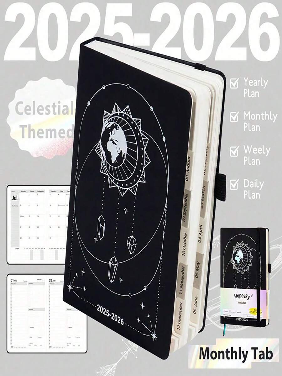 SHEIN 2025-2026 Planner Notebook Agenda English Inner Soft Leather Cover 204Sheets/408Pages Monthly/Weekly/Daily PlanerDairy Journal For Students Gifts Office&SchoolSupplies Stationery Christmas New Year Gifts