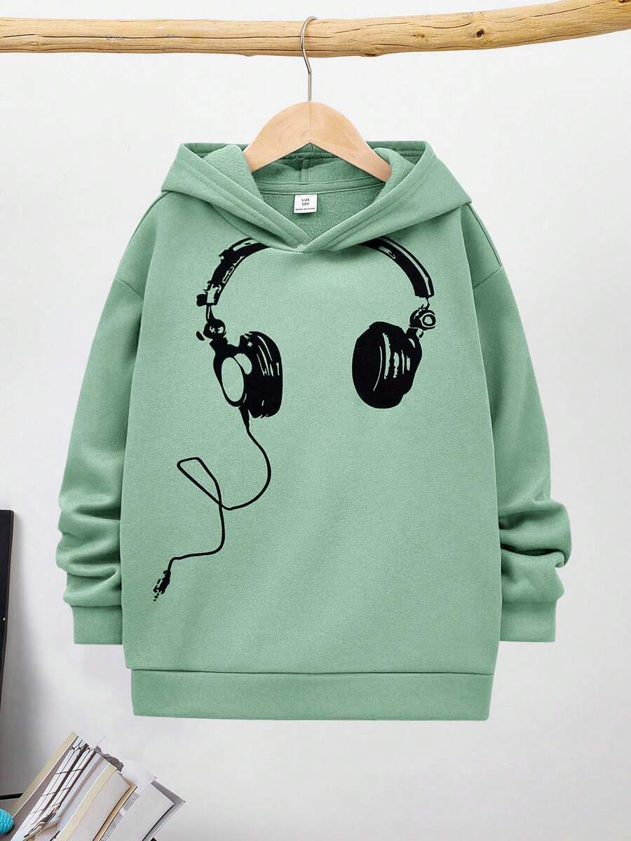 SHEIN sweat-shirt à capuche ample avec motif de casque pour garçon pré-adolescent