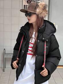 DAZY 青少年女孩冬季休闲百搭连帽夹克 - 黑色 - 查看 7