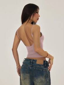 SHEIN PETITE Áo ba lỗ dây mảnh màu trơn thường ngày đa năng cho nữ mùa hè - Màu tím - Xem 8