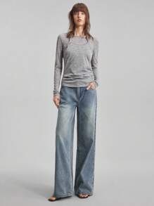 Ontre 优雅分体设计，2025新款，女士上衣，女士T恤，针织面料，花卉灰，二合一，挂脖/船领，长袖，日常穿着，休闲穿着，商务通勤，优雅上衣，商务休闲女装，办公室服装，低调老钱风，轻松气质，高端都市通勤，高品质机场女装，高端面料 - 灰色 - 查看 3