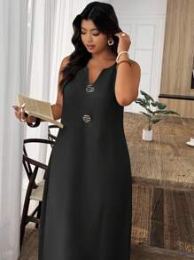 EMERY ROSE Plus Size Sleeveless Solid Color Dress, Vacation & Casual - Black - View 4