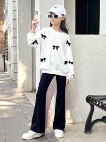 SHEIN Meisjes tussen de tween losse oversized vlinderapplicatie sweatshirt en aansluitend flared broekpak