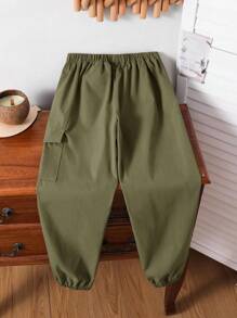 SHEIN 青少年男孩休闲工装口袋抽绳慢跑裤，灰色，百搭，适合日常穿着、上学穿着和所有季节穿着