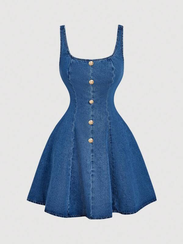 SHEIN MOD Women's Casual Sleeveless Denim Dress, Summer