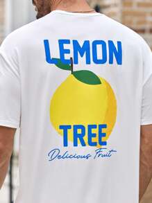 Manfinity VCAY Casual Lemon Graphic Print White Loose T-Shirt For Men Lemon Shirt Men Lemon Graphic Tee Men Graphic Tees Fruit Graphic Tee Big And Tall Graphic Tees - White - View 7