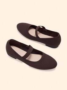 CUCCOO BASICS 女士圆头平底棕色系带弹性舒适透气玛丽珍平底鞋，适合日常通勤和休闲穿着 - 咖啡棕 - 查看 6