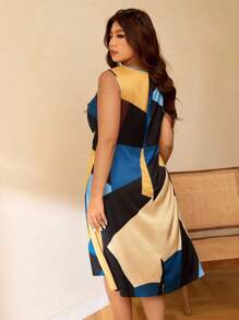Elaquor Vestido sin mangas con estampado de bloques de color de moda en talla grande, de verano - Multicolor - Ver 5