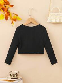 SHEIN Young Girl Solid Color Knit Cardigan Jacket, Long Sleeve,In Fall/Winter