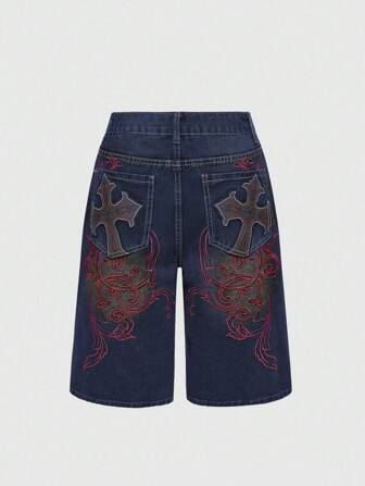 Grunge Punk Shorts vaqueros de mujer de moda de verano con bordado cruzado