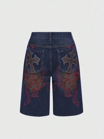 Grunge Punk Short en jean avec broderie croix mode été pour femmes