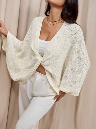 SHEIN PETITE Women's Fashion Fall Women Going Out Twist Detail Bating Sleeve Sweater, Casual,Fall