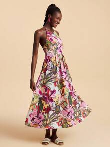 Travachic 女士热带花卉印花露背吊带连衣裙 - 彩色 - 查看 7