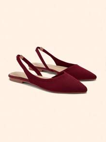 CUCCOO BASICS Fashion Black Fabric Pointed Toe Flat Shoes For Women For Christmas - Burgundy - View 2