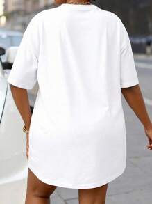 SHEIN LUNE Plus Size Women Cartoon Bear Print Short Sleeve Casual T-Shirt - White - View 2