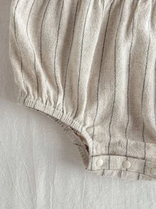 Loomiva Baby Girl Solid Color Round Neck Sleeveless Bodysuit With Bow Decor Baby Bodysuit Baby Summer Bodysuit Striped Baby Bodysuit Linen Baby Bodysuit - Apricot - View 6