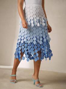 Anewsta Váy xòe thêu tua rua lưng cao, váy lễ hội mùa hè cho nữ - Màu xanh lam - Xem 3