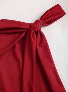 Sweetra Đầm mini trễ vai bất đối xứng tay nơ bó eo mới cho nữ, thích hợp để đi làm, du lịch, mặc hàng ngày, mùa xuân và mùa hè - Màu Đỏ Sâu - Xem 6