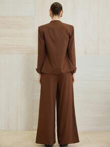 Aveloria Modichic 1 Set Women Long Sleeve Asymmetrical Collar Turnover Cuff Straight Leg Loose Suit Fall Cloth For Women - Brown - View 2