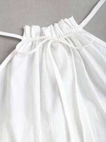 Sweetra White Casual Sleeveless Ruffle Trim Dress For Women, Summer,Ack To School Clothes - White - View 4