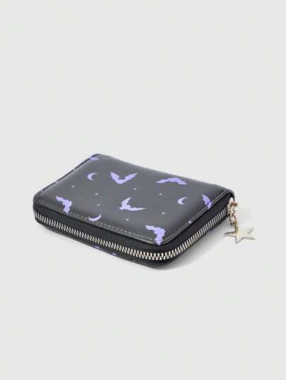 Goth Cartera compacta con estampado de murciélagos en estilo gótico oscuro