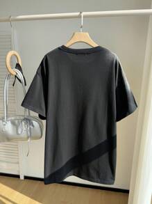 SHEIN EZwear 大码女式时尚水洗短袖T恤 - 黑色 - 查看 2