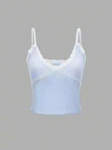 Chiquease Women Lace Patchwork Striped Print Camisole For Summer - Baby Blue - View 2