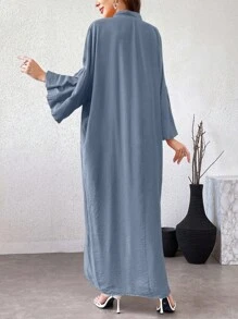 Yasmyna 女式纯色V领长袖休闲优雅阿拉伯连衣裙