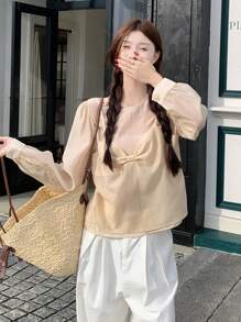 DAZY Women's Casual Round Neck 2 In 1 Long Sleeve Shirt,Fall Women Clothes