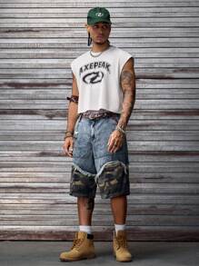 AXEPEAK Áo không tay nam màu trắng chất liệu vải dệt họa tiết, kiểu dáng rộng rãi, thoải mái, phong cách đường phố, in chữ. - trắng - Xem 4