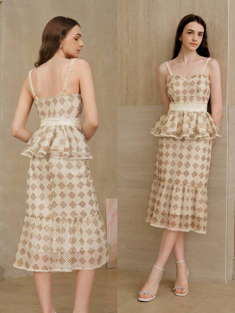 GEOMETRIC PRINT PEPLUM CAMI TOP