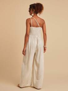SHEIN X Tarsha Whitmore SHEIN VCAY 單肩闊腿連體褲 - 米色 - 查看 2