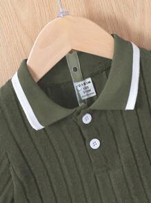 SHEIN Vintaside Kids 2pcs Baby Boy Navy Blue Polo Shirt And Shorts Set, Ribbed Fabric, Suitable For Daily Outdoor Play, School, Vacation - Elegant Style, Fits Casual Family, Sports And Party Outfits, Toddler Infant Unisex Summer - Army Green - View 5