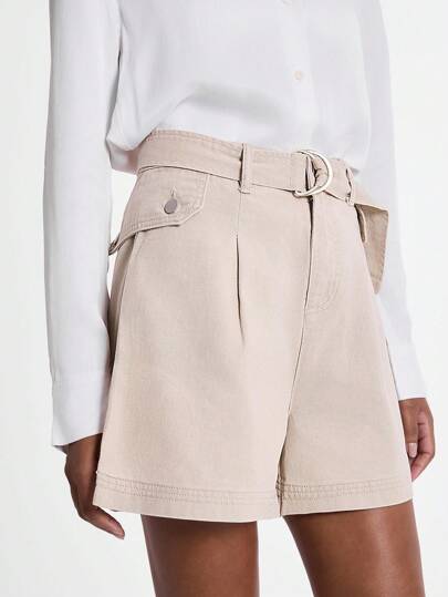 Daynim Women's Summer Casual Solid Color Slant Pockets Straight Leg Denim Shorts