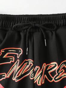 ROMWE MEN Street Life Men's Loose Fit Racing Car Print Drawstring Waist Pocket Shorts - Black - View 3