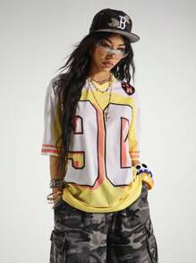 StreetHx 女士夏季休闲网眼拼接印花T恤 - 彩色 - 查看 4