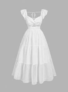 SHEIN MOD 加大码白色荷叶边袖雪纺扭腰长裙搭配加大码裙子