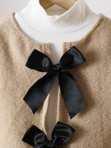 LMoss Kids 少女基本款长袖蝴蝶结开衫，宽松版型 - 卡其色 - 查看 6