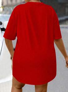 Maweii Plus Size Short Sleeve Casual Crew Neck T-Shirt Dress, Fashionable For Summer - Red - View 2