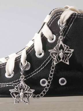 Grunge Punk 1pc Punk Style Pentagram Spider Charm Shoe Decoration, DIY Home Decor