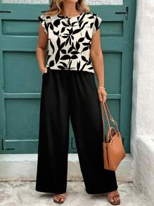 EMERY ROSE 度假简约枝叶剪影印花休闲简约大码印花两件套西装