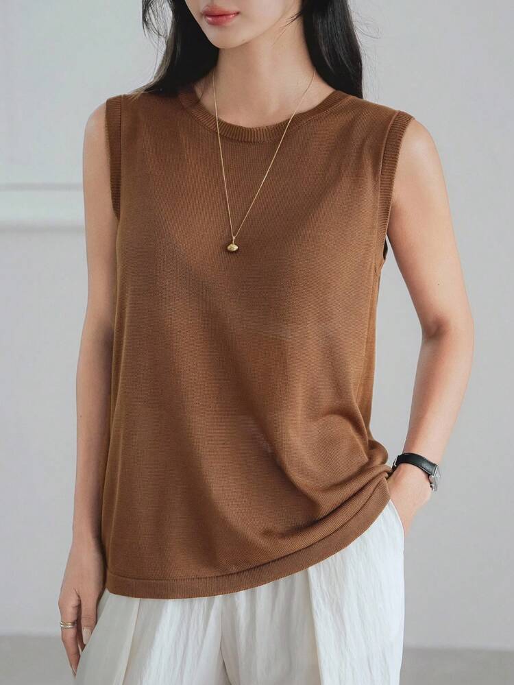 2pcs/Set Women Spring Autumn Loose Business Casual Office/Home Wear Solid Minimalist Sweater Vest Knit Outfit,Fall Women Clothes