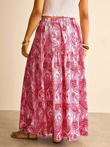 Freevana Plus Size Women's Paisley Print Elastic Waist Skirt, Vacation Style, Spring/Summer Boho Skirt Paisley Skirt Long Summer Skirt Hippie Skirt Vacation Skirt