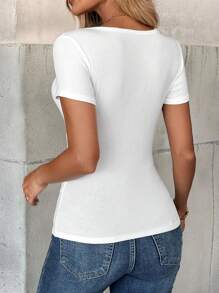 INAWLY Women Spring And Summer Half-Zipper Polo Shirt - White - View 2