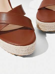 Styleloop Damsandaler med vävda platåklackar, lämpliga för fest, bröllop, vardagskläder, semester - Brun - Visa 4