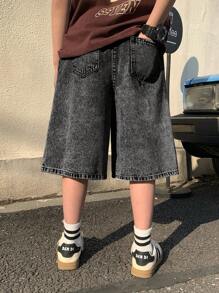 SHEIN Tween Boy Fashion Casual Y2k Light Blue Simple Comfort Base Mix And Match Loose Straight Jean Shorts For Boy Soft Dailywear And Kids Summer And Spring Clothes Boys Streetwear Shorts Boys Denim Shorts - Grey - View 2