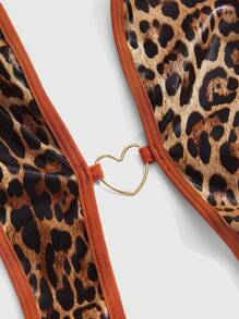 ROMWE J-Fashion Damen Y2K Retro Leoparden-Muster Metallic Folie Bodysuit Sexy Bodysuit für Raves